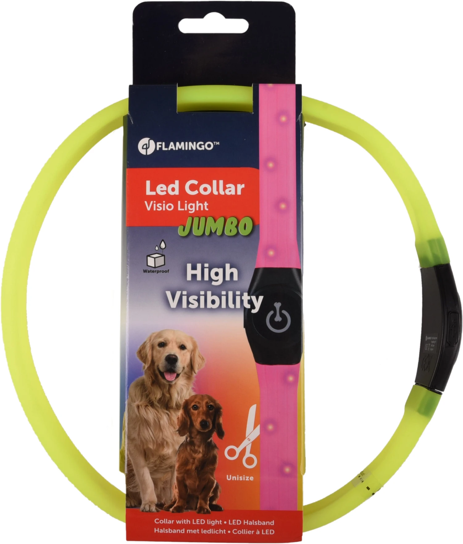 Flamingo Collier Led Visio Light Jumbo Jaune 35/64cm 7mm 4 Flamingo Collier Led Visio Light Jumbo Jaune 35/64cm 7mm – Image 2